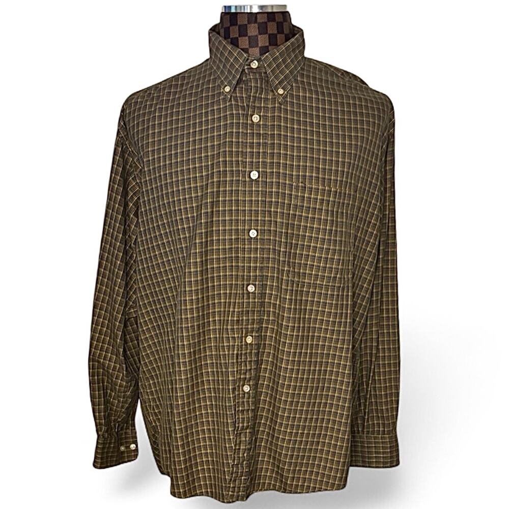 Burberry Mens Plaid Dress Shirt XL Preppy Brown Green Blue Yellow Button Up - Picture 2 of 10